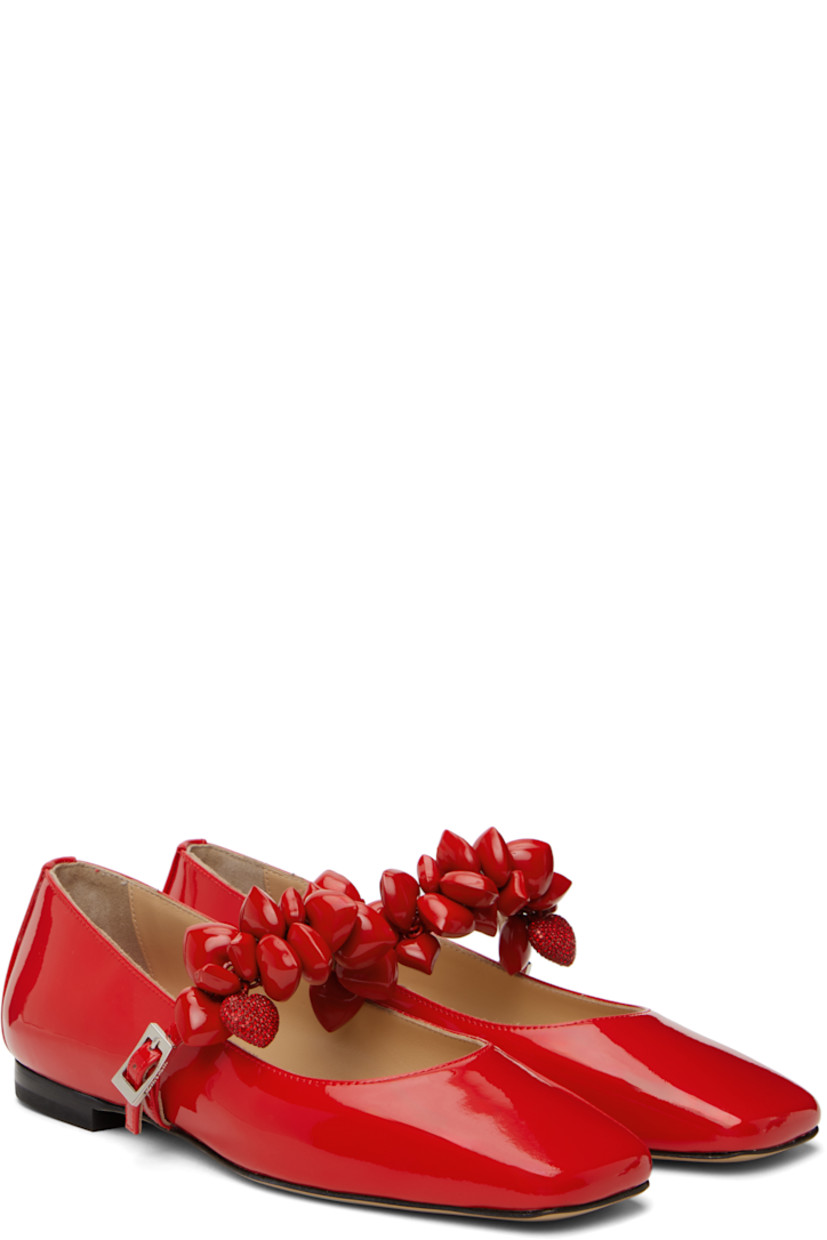 Patent leather Mary Jane-style ballerina flats in red. Graphic and crystal-cut charms at partially elasticized pin-buckle strap.

· Square toe
· Grained leather lining
· Stacked leather heel with rubber injection
· Leather sole

Supplier color: Red