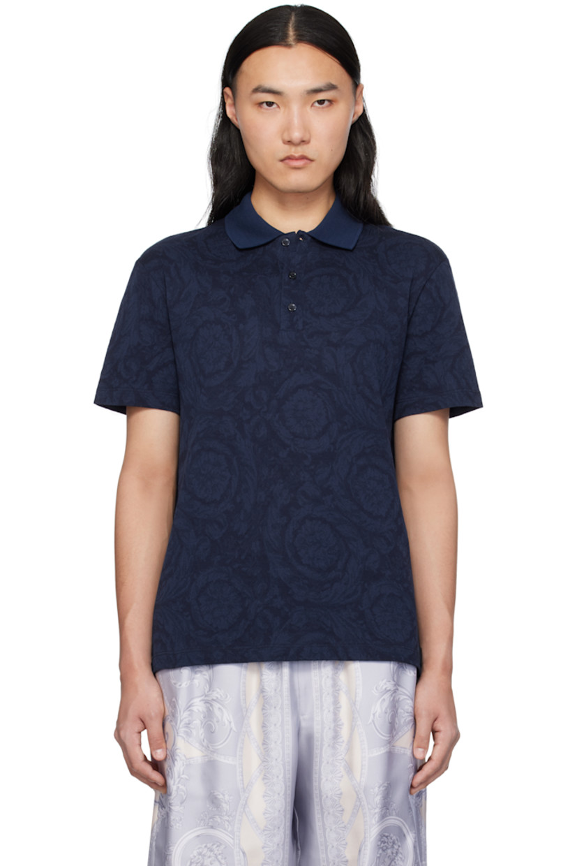 Cotton piqué polo. Jacquard graphic pattern throughout.

· Rib-knit spread collar
· Three-button placket

Supplier color: Blue