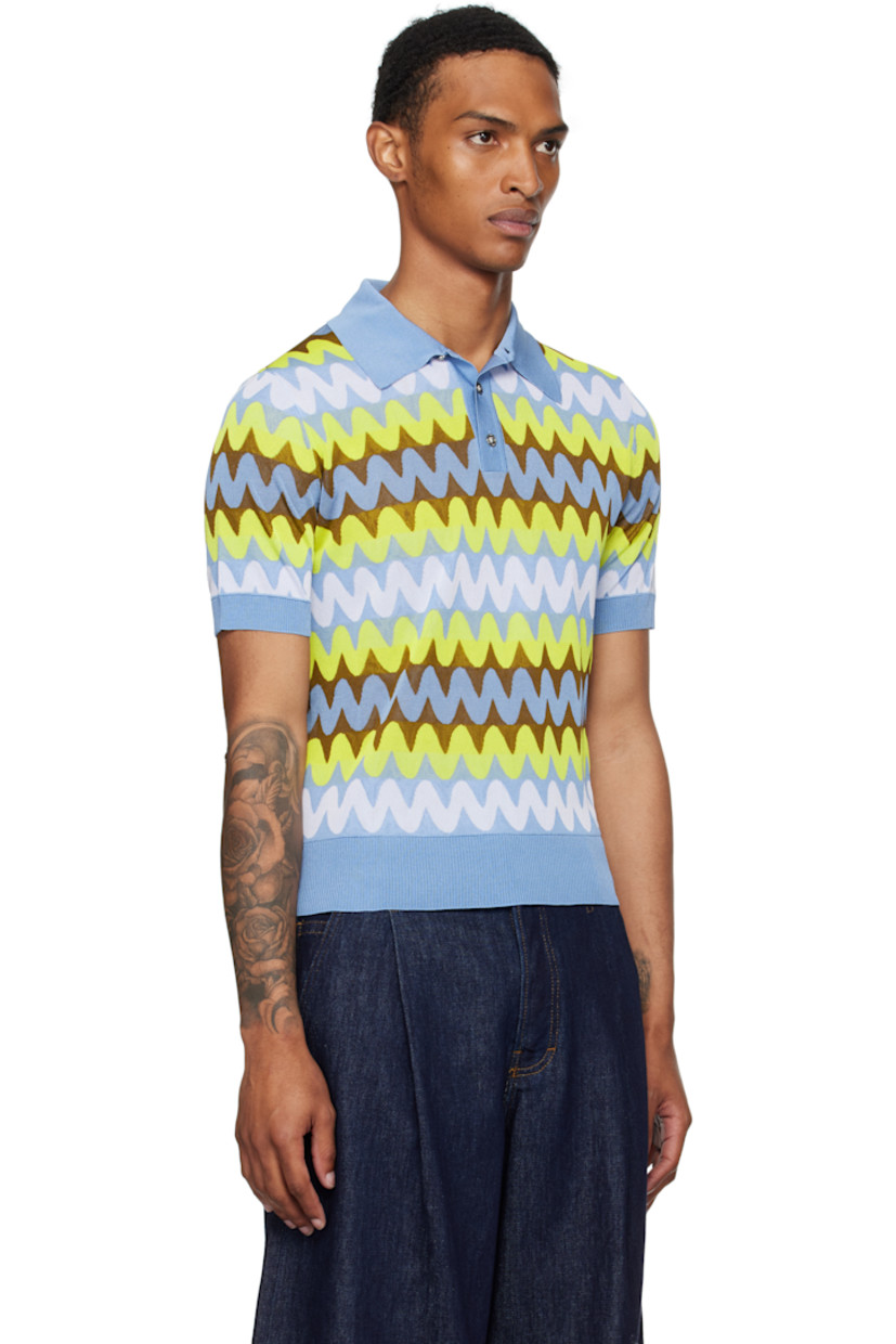 Stretch knit viscose-blend polo.

· Jacquard stripes throughout 
· Rib-knit spread collar, hem, and cuffs 
· Three-button placket
· Logo-engraved silver-tone hardware

Supplier color: Light blue/Multicolor