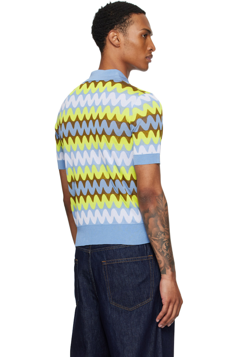 Stretch knit viscose-blend polo.

· Jacquard stripes throughout 
· Rib-knit spread collar, hem, and cuffs 
· Three-button placket
· Logo-engraved silver-tone hardware

Supplier color: Light blue/Multicolor