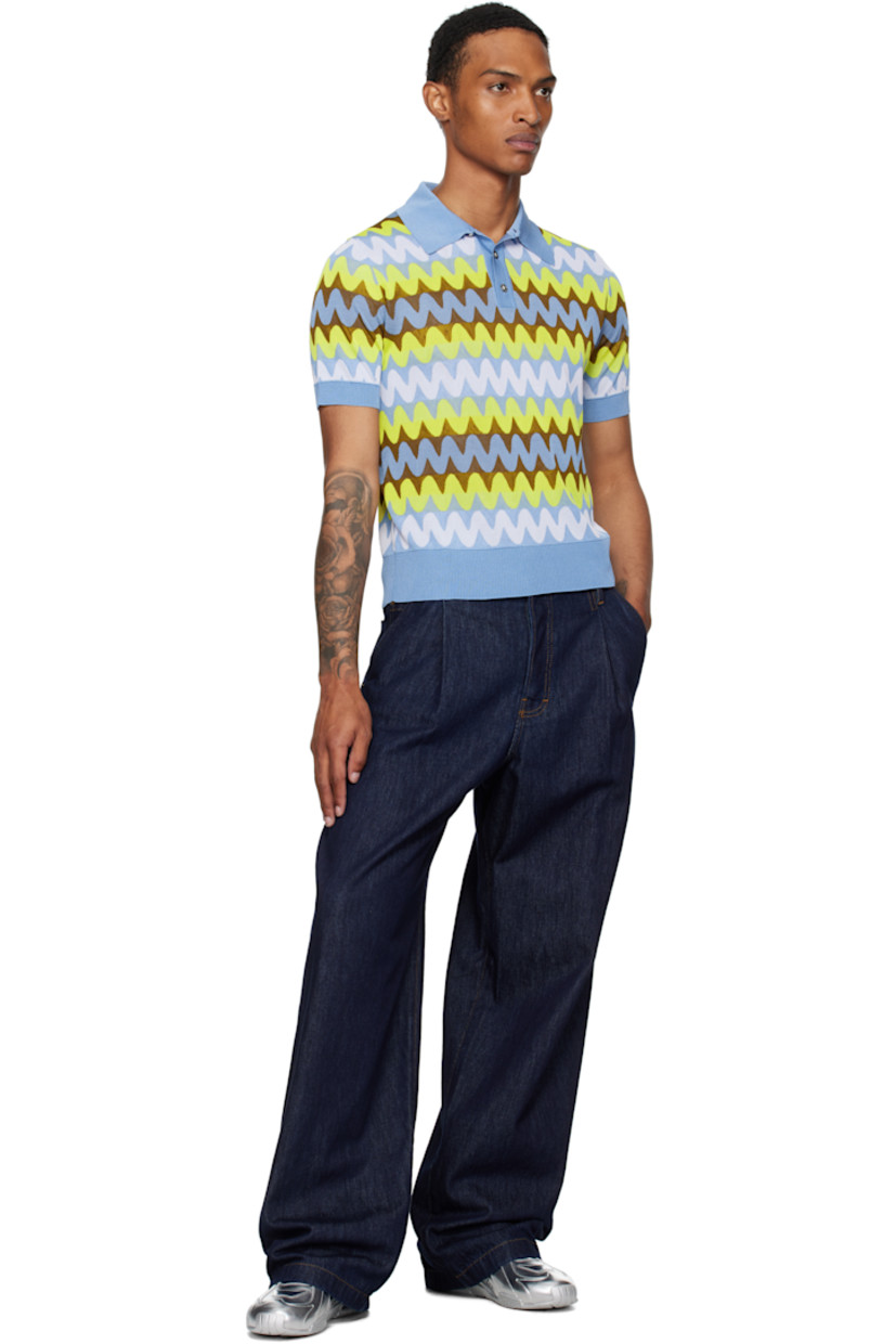 Stretch knit viscose-blend polo.

· Jacquard stripes throughout 
· Rib-knit spread collar, hem, and cuffs 
· Three-button placket
· Logo-engraved silver-tone hardware

Supplier color: Light blue/Multicolor