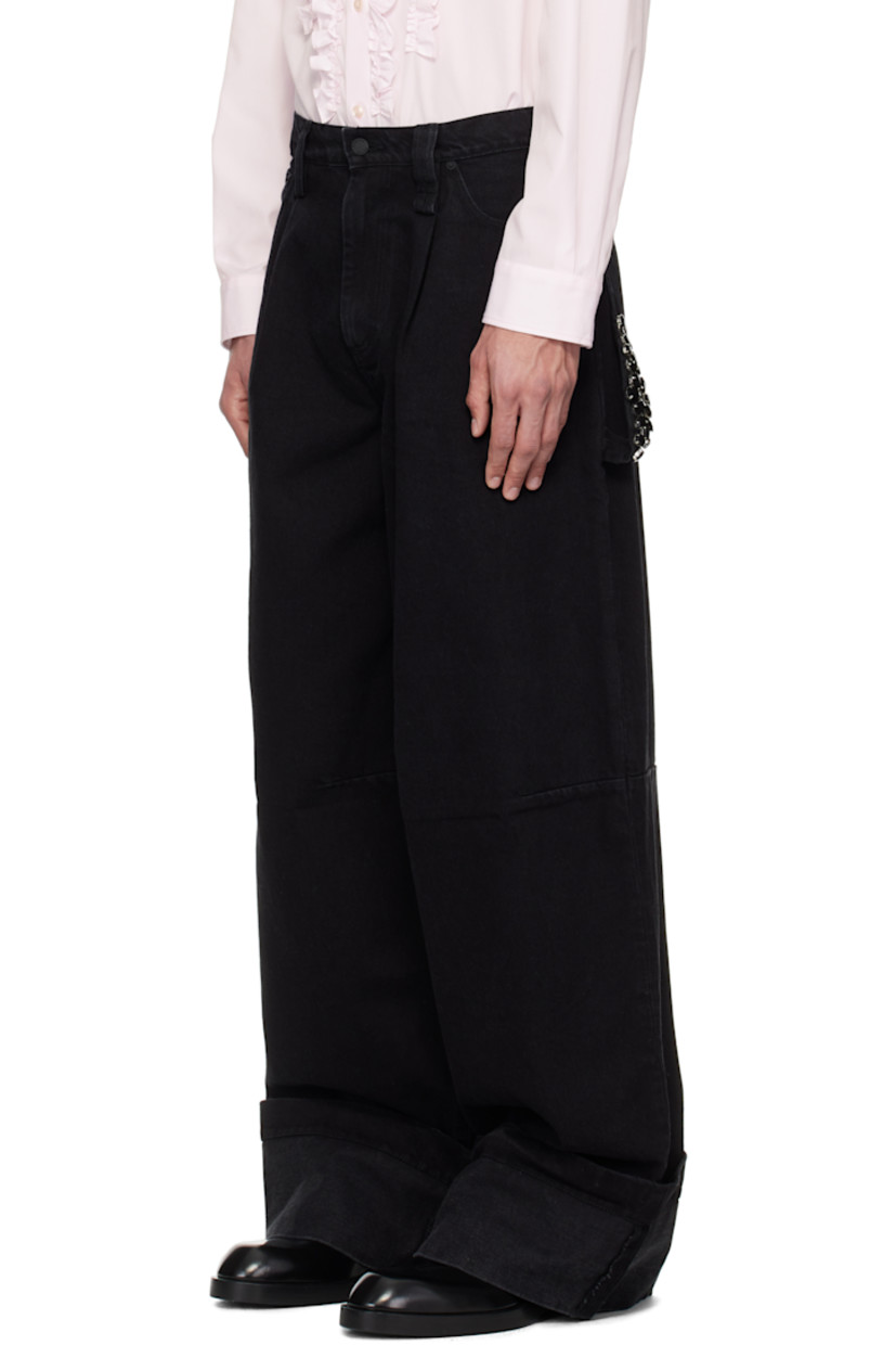Wide-leg non-stretch denim jeans.

· Belt loops
· Five-pocket styling
· Zip fly
· Pleats at front
· Rolled cuffs
· Crystal-cut accents at hammer loop
· Logo patch at back waistband

Supplier color: Black/Jet