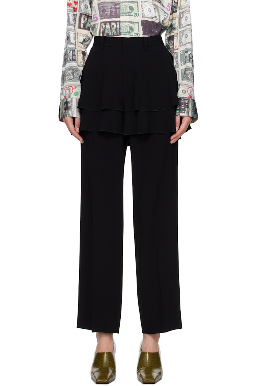 Triacetate- and polyester-blend crêpe trousers. Skirt-style overlay with ruffles.

· Layered construction
· Belt loops
· Four-pocket styling
· Zip-fly
· Creased legs

Supplier color: Black