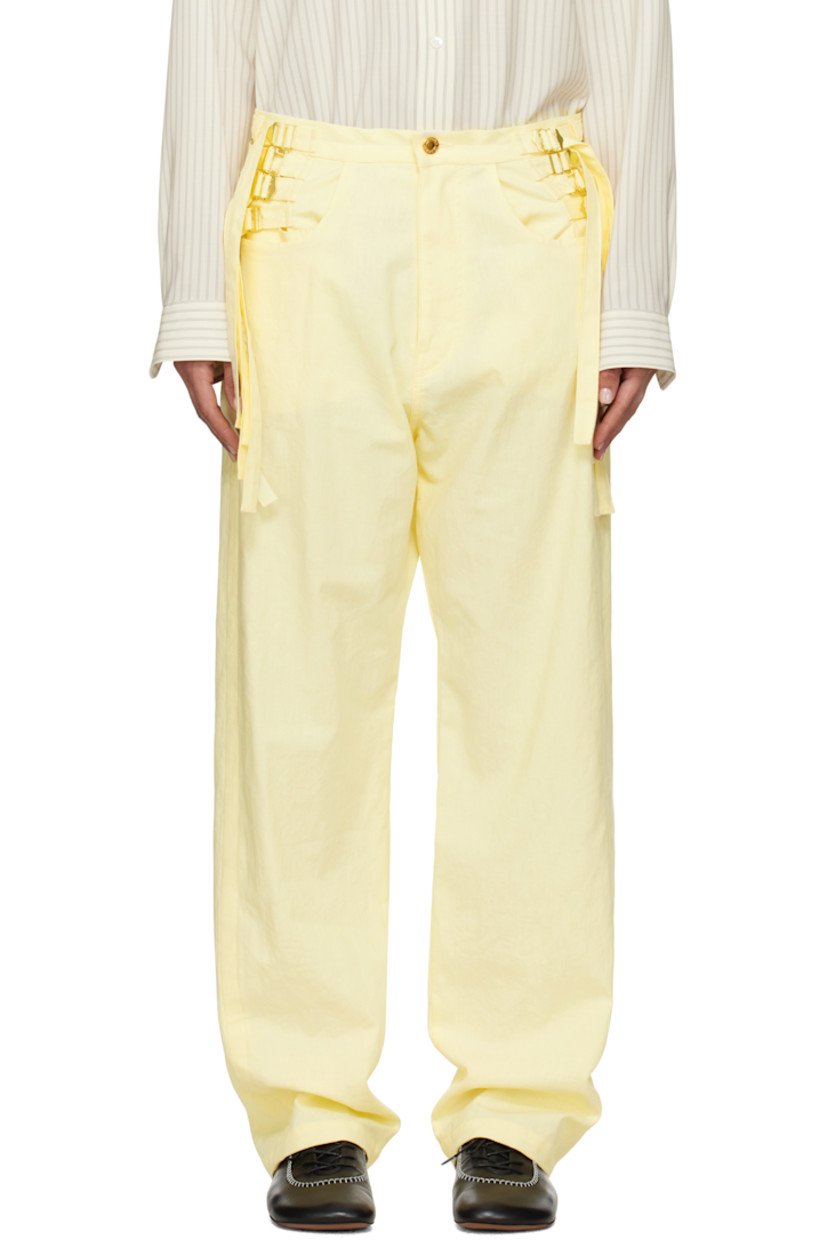 Cotton- and linen-blend canvas trousers. 

· Belt loops and integrated cinch straps at waistband 
· Five-pocket styling 
· Zip fly 
· Logo-engraved brass-tone hardware

Supplier color: L.Yellow