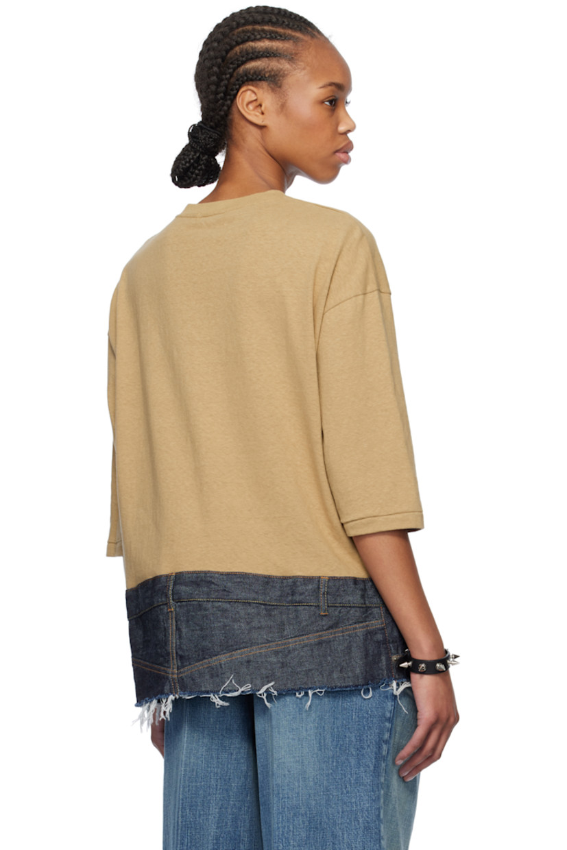Cotton jersey and non-stretch denim T-shirt. 

· Paneled construction
· Rib-knit crewneck
· Belt loops and patch pockets at hem
· Frayed edge at hem 
· Dropped shoulders
· Logo-engraved antiqued silver-tone hardware 
· Contrast stitching in tan

Supplier color: Beige