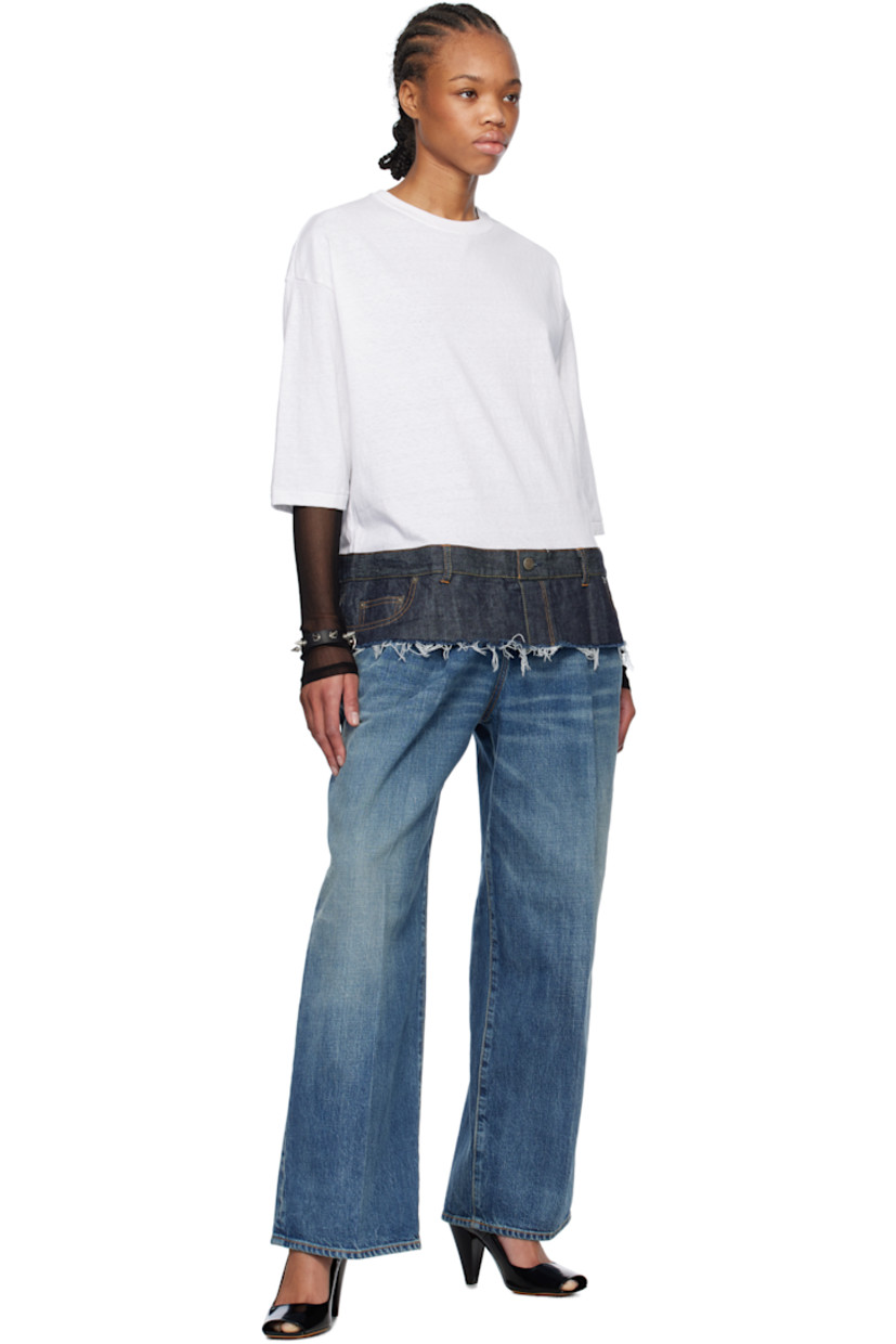 Cotton jersey and non-stretch denim T-shirt. 

· Paneled construction
· Rib-knit crewneck
· Belt loops and patch pockets at hem
· Frayed edge at hem 
· Dropped shoulders
· Logo-engraved antiqued silver-tone hardware 
· Contrast stitching in tan

Supplier color: White