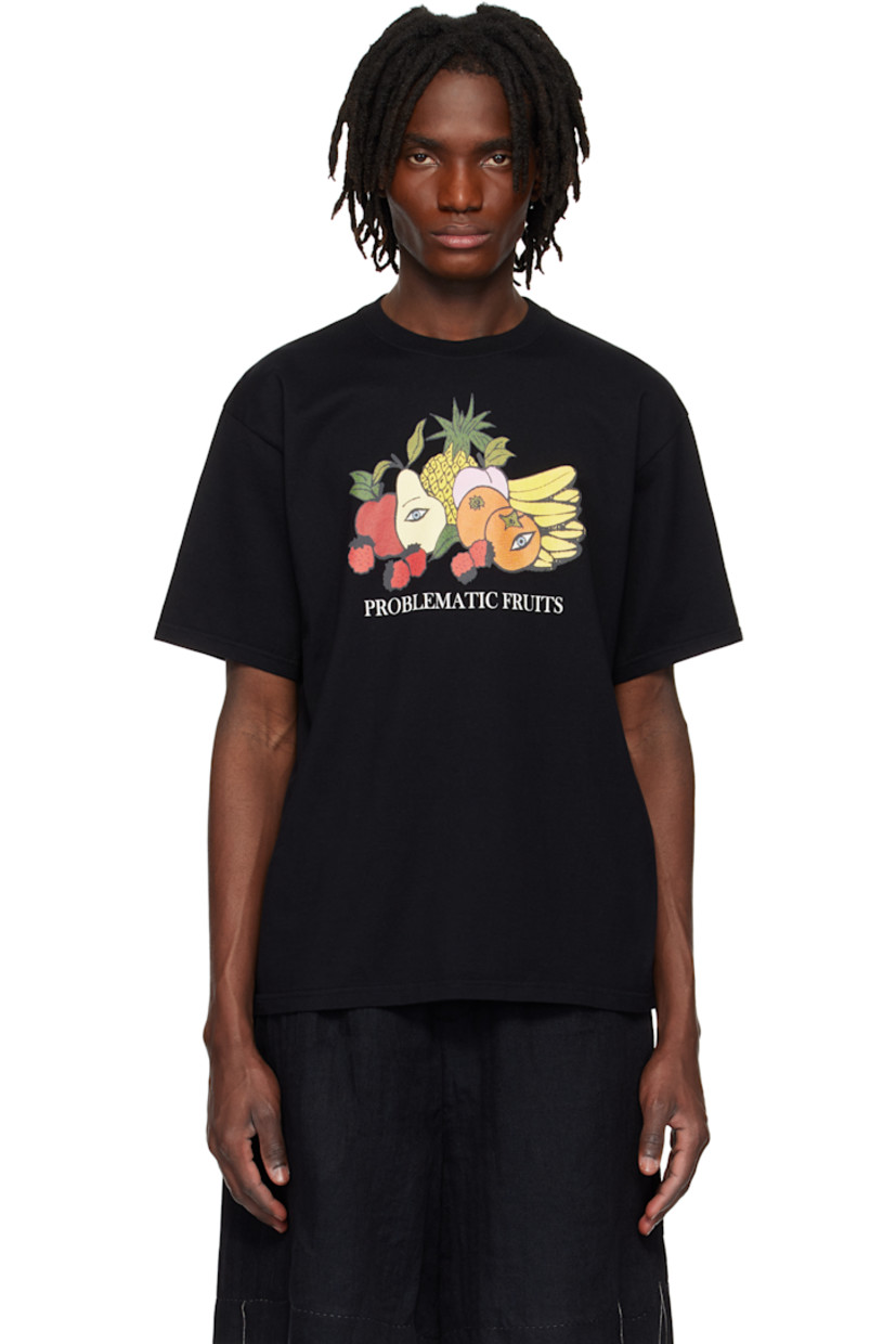 Cotton jersey T-shirt.

· Rib-knit crewneck
· Graphic and text printed at front
· Dropped shoulders

Supplier color: Black