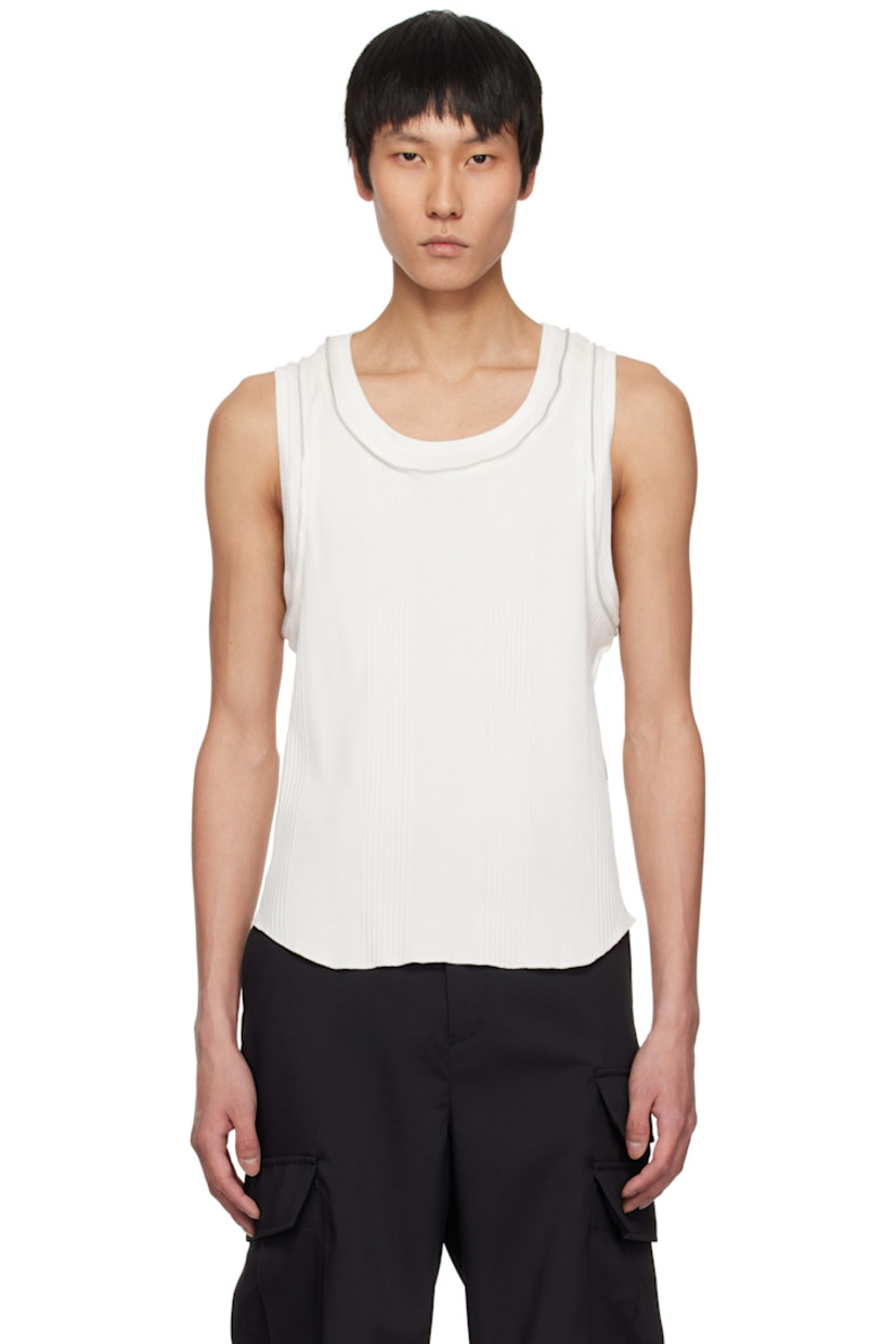 Rib-knit cotton tank top. Zipper detailing throughout.

· Crewneck
· Raw edge at curved hem

Supplier color: White