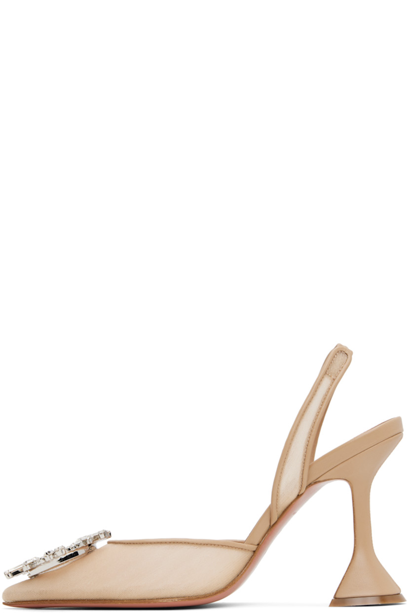 Sheer mesh heels in beige.

· Pointed toe
· Hardware with crystal-cut accents at vamp
· Partially elasticized slingback strap
· Logo-embossed goatskin footbed
· Covered spool heel with rubber injection
· Polished leather sole with rubber injections
· Heel: H3.75"

Supplier color: Beige mesh