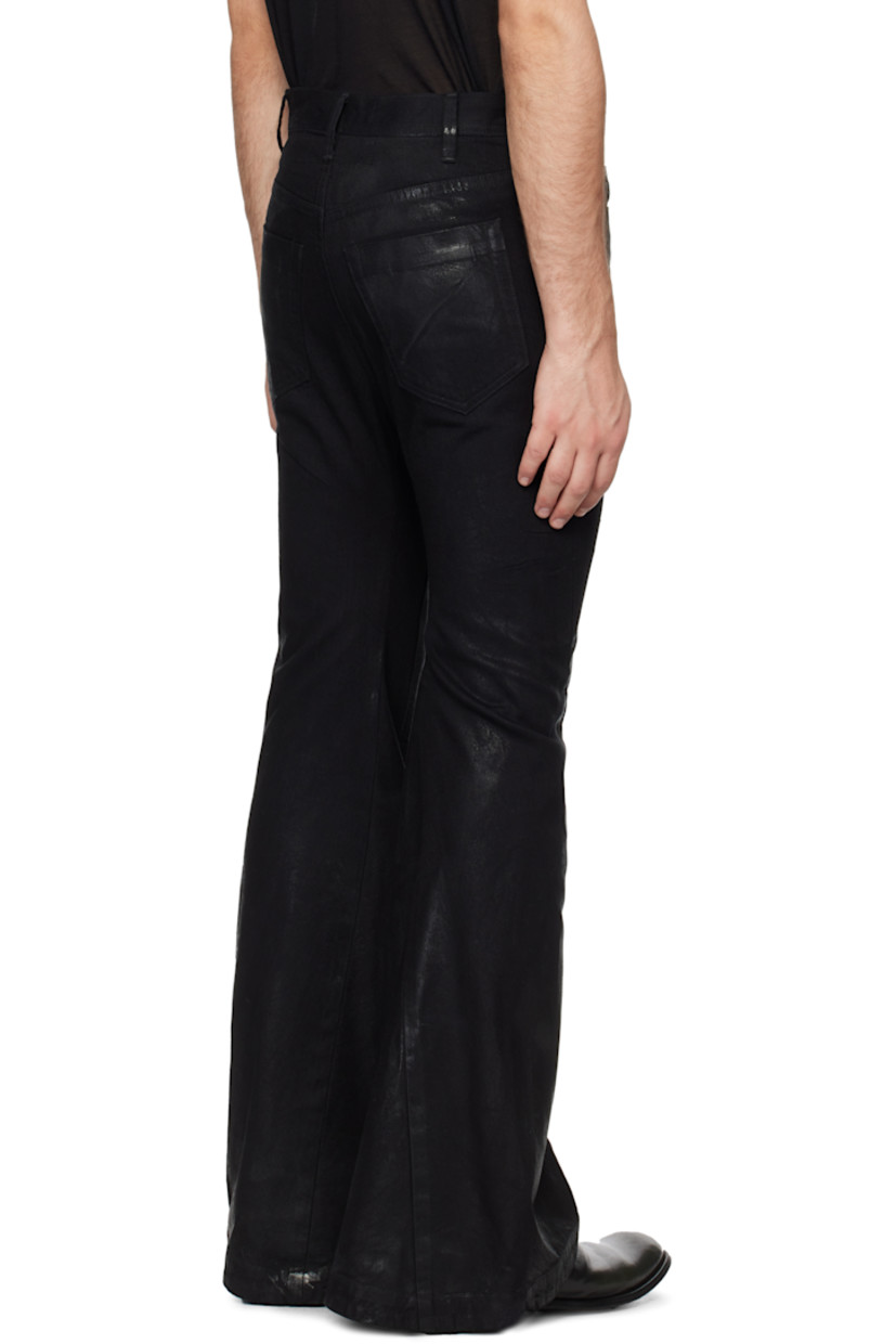 Flared foil-coated 10 oz non-stretch denim jeans.

· Belt loops
· Five-pocket styling
· Button-fly

Supplier color: Black