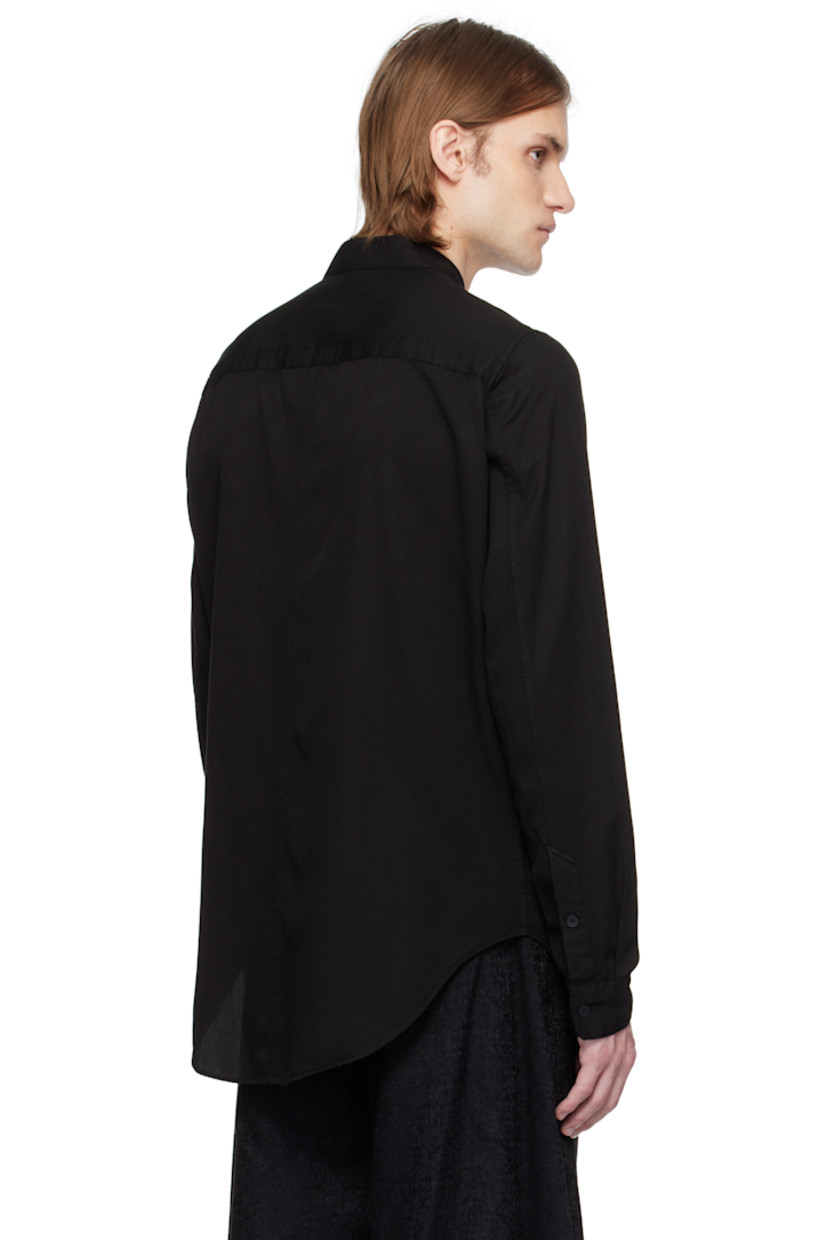 Rayon- and cotton-blend twill shirt. 

· Spread collar 
· Button closure 
· Darts at front 
· Shirttail hem 
· Pleated single-button barrel cuffs 
· Central seam at back yoke 

Part of the Permanent collection.

Supplier color: Black