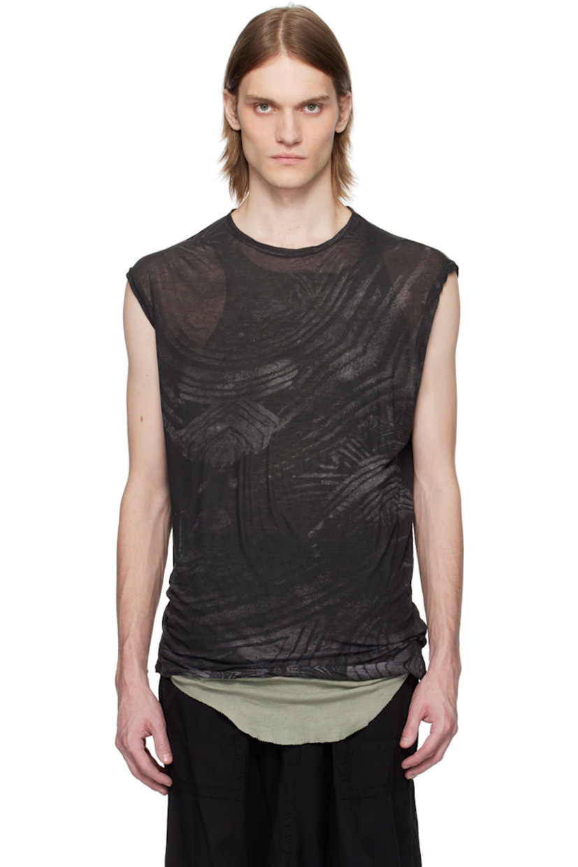 Sheer cotton jersey tank top. 

· Graphic pattern printed throughout
· Crewneck

Supplier color: Black