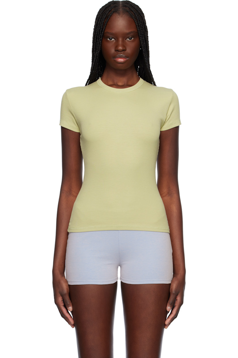 Stretch Tencel™ lyocell- and pima cotton-blend ribbed jersey T-shirt. Crewneck.

Supplier color: Lemon grass