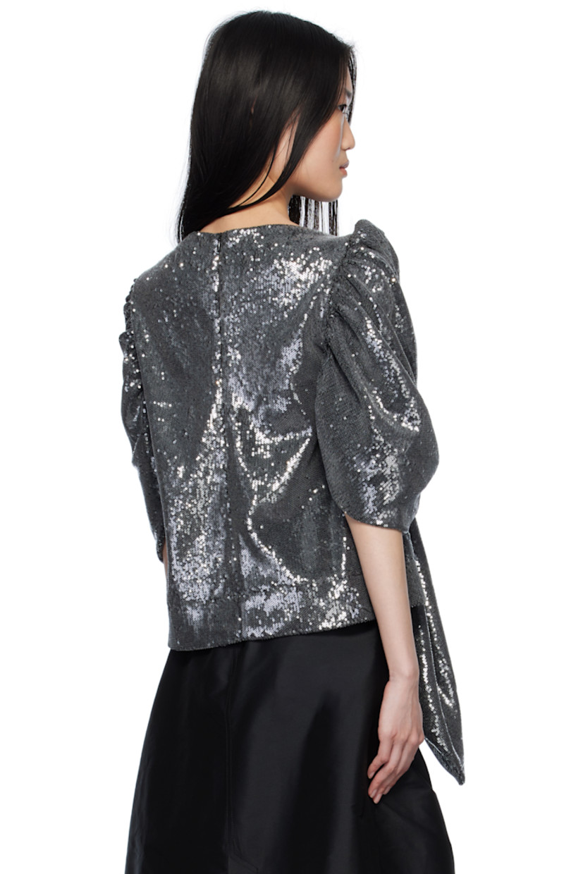 Sequinned cotton-blend mesh blouse. 

· Boat neck
· Integrated shawl-style overlay at puff sleeves
· Concealed zip closure at back
· Partial satin lining

Available exclusively at SSENSE.

Supplier color: Black Sequin