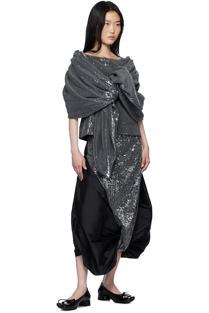Sequinned cotton-blend mesh blouse. 

· Boat neck
· Integrated shawl-style overlay at puff sleeves
· Concealed zip closure at back
· Partial satin lining

Available exclusively at SSENSE.

Supplier color: Black Sequin