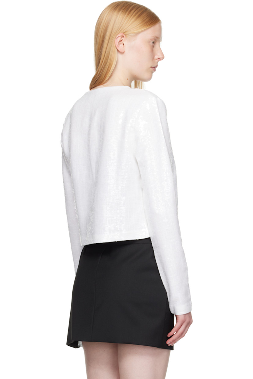 Sequinned polyester hopsack cardigan.

· Round neck
· Open front
· Cropped hem
· Full crêpe lining

Supplier color: White