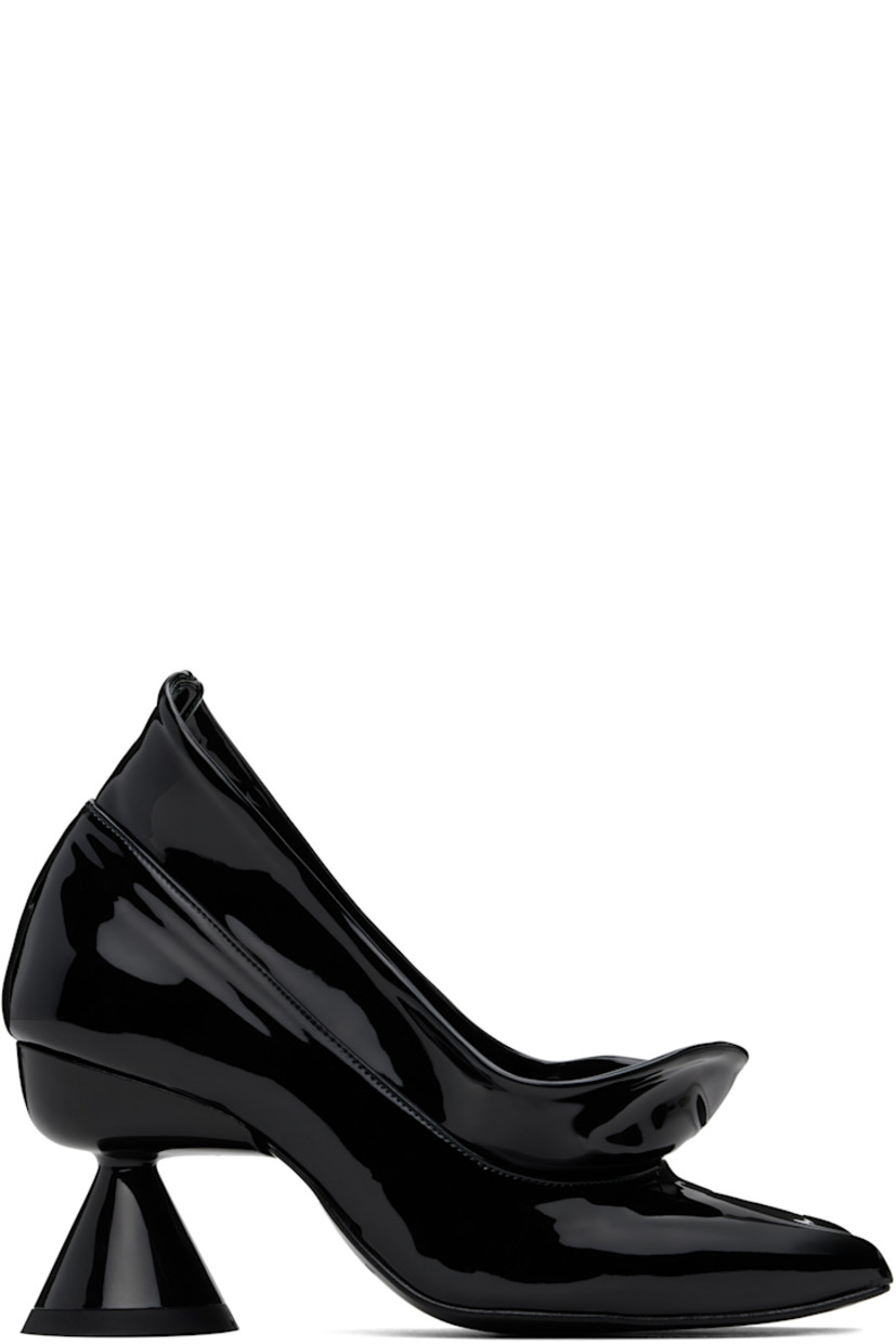Patent faux-leather heels in black.

· Modified square toe
· Extended collar
· Logo embossed at padded footbed
· Covered spool heel with rubber injection
· Faux-leather sole with rubber injection
· Heel: H3"

Supplier color: Black