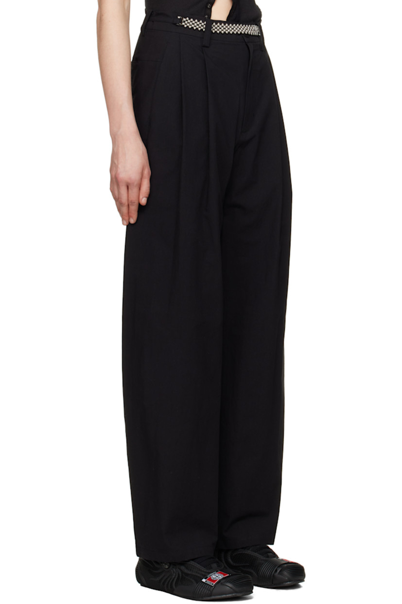Wide-leg crinkled cotton poplin trousers.

· Belt loops
· Detachable beaded cinch belt 
· Four-pocket styling
· Zip fly 
· Pleats at front 
· Steel hardware 

Supplier color: Black