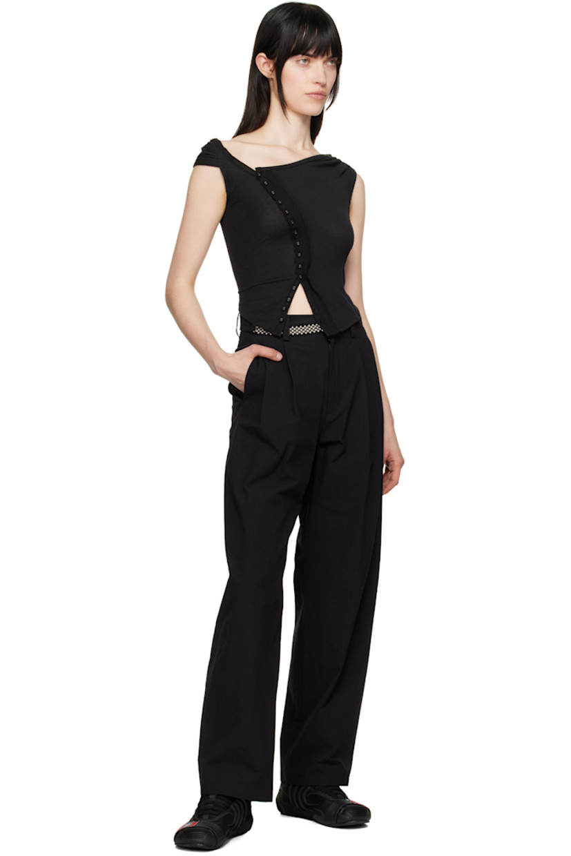 Wide-leg crinkled cotton poplin trousers.

· Belt loops
· Detachable beaded cinch belt 
· Four-pocket styling
· Zip fly 
· Pleats at front 
· Steel hardware 

Supplier color: Black