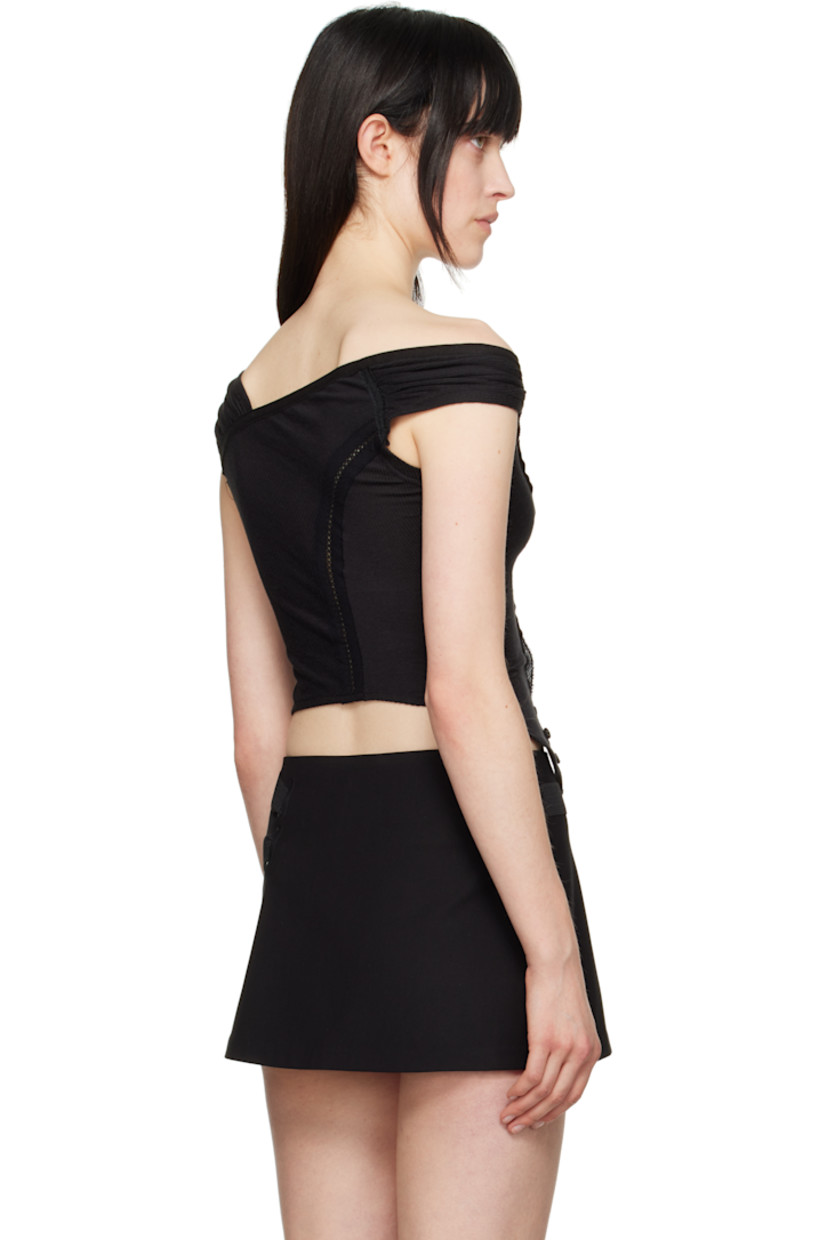 Stretch cotton-blend ribbed jersey top. 

· Off-the-shoulder construction 
· Offset button closure
· Raw edge at placket
· Cross-stitch detailing at front and back
· Asymmetric hem
· Gathering at shoulders

Wholesale exclusivity at SSENSE.

Supplier color: Black
