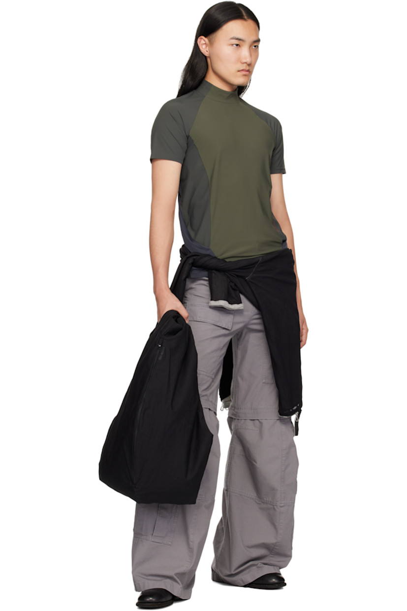 Nylon-blend jersey T-shirt.

· Mock neck 
· Mesh straps at sides with concealed zip pockets

Supplier color: Khaki