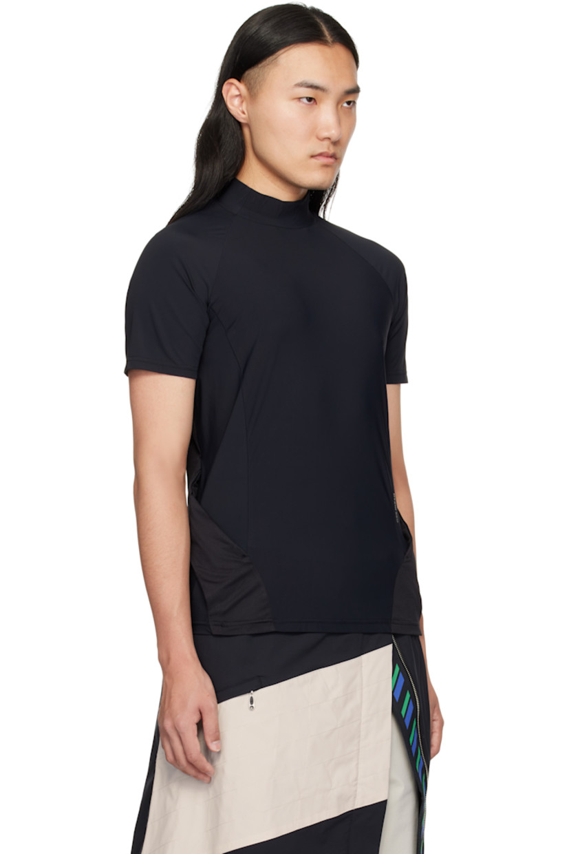 Nylon-blend jersey T-shirt.

· Mock neck 
· Mesh straps at sides with concealed zip pockets

Supplier color: Black