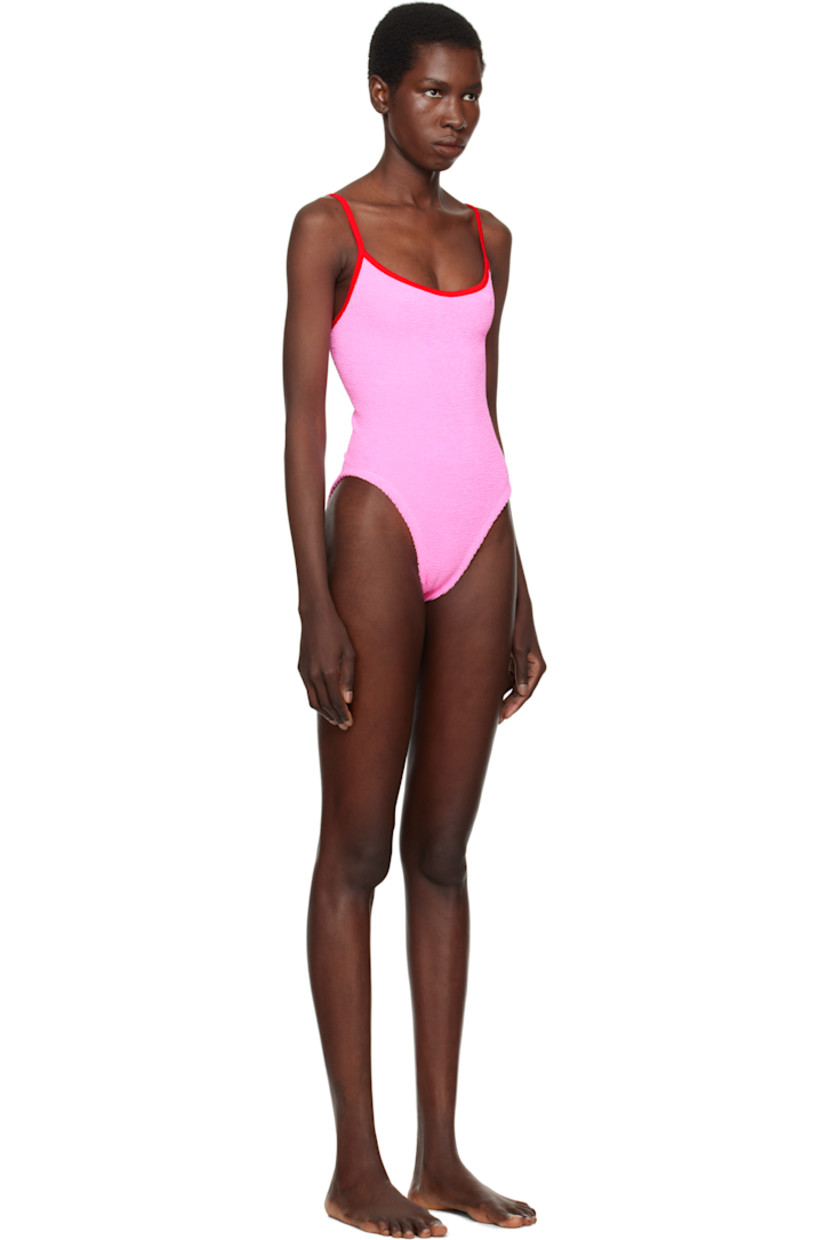 Shirred stretch nylon jersey one-piece swimsuit.

· Scoop neck
· Fixed spaghetti straps
· Low back
· Unlined

This product uses Original Crinkle™ Technology. Fits US size 2-12.

Supplier color: Bubblegum/Red