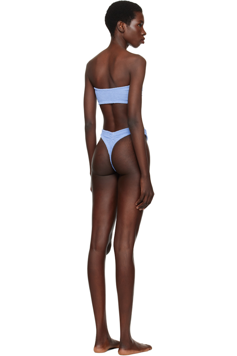 Shirred stretch nylon jersey bandeau-style bikini top.

· Sweetheart neck
· Knotted accent and gathering at chest
· Unlined

Shirred stretch nylon jersey bikini bottom.

· Elasticized waistband
· Ruching at back
· Unlined

This product uses Original Crinkle™ Technology. Fits US size 2-12.

Supplier color: Cornflower