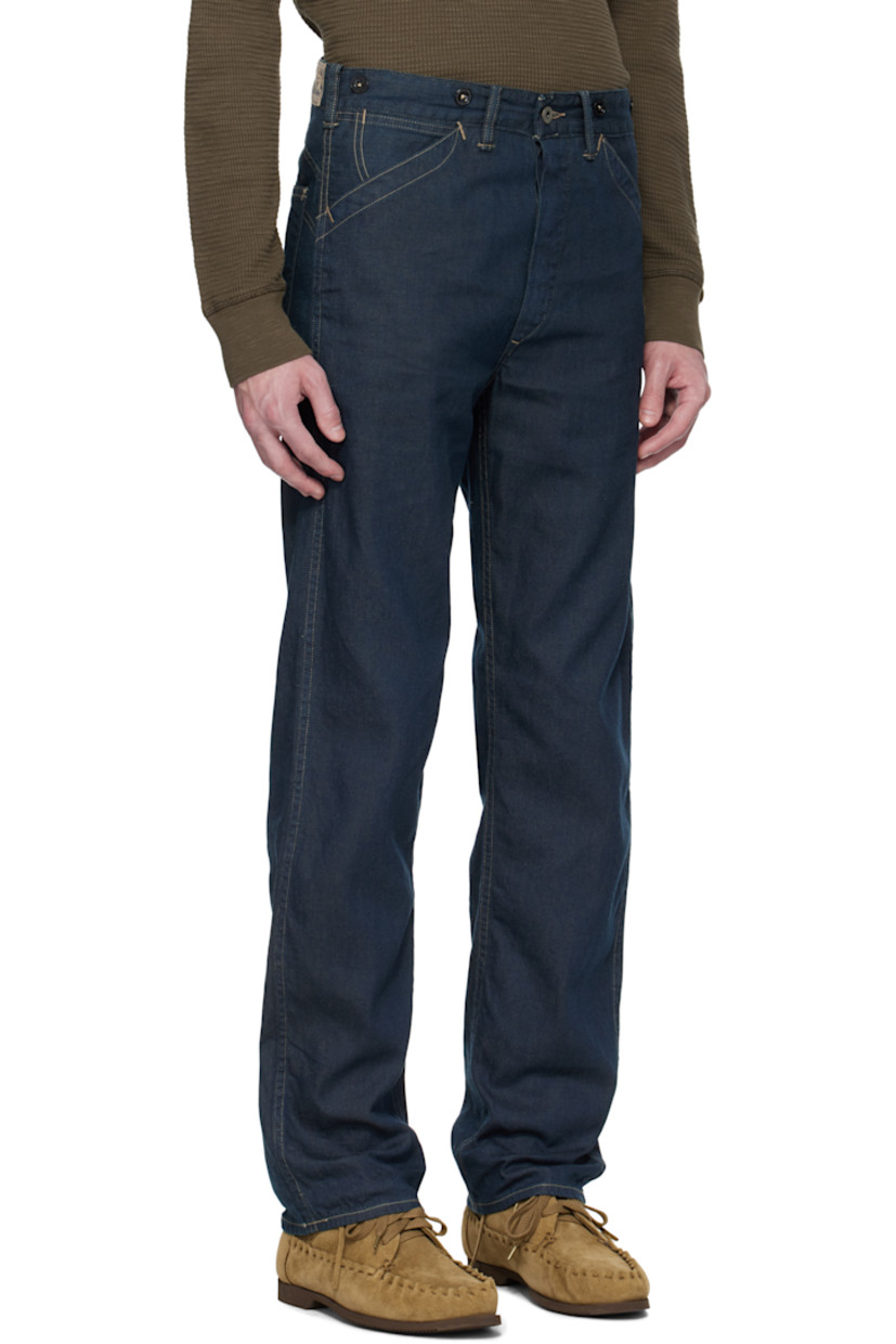 Indigo-dyed non-stretch Sanforized® cotton- and linen-blend denim jeans.

· Straight-leg
· Mid-rise
· Belt loops and suspender buttons at waistband
· Five-pocket styling
· Button fly
· Patch pocket at outseam
· Logo patch and cinch strap at back waistband
· Logo-engraved antiqued silver-tone hardware
· Contrast stitching in beige

Supplier color: Dark indigo wash