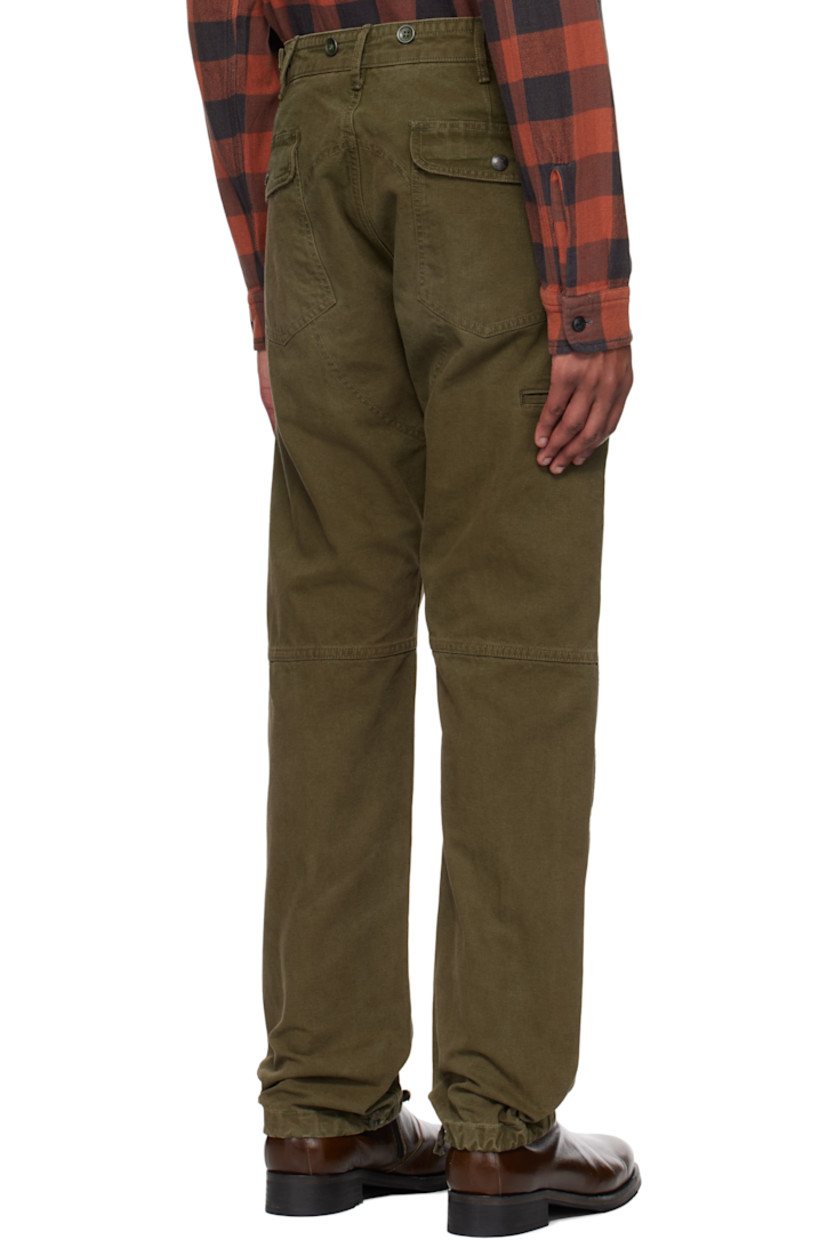 Straight-leg cotton canvas trousers. 

· Mid-rise
· Belt loops and buttons at waistband 
· Five-pocket styling
· Button fly
· Reinforced panel at knees and back
· Drawstring at cuffs
· Press-stud tabs at back waistband

Supplier color: Olive