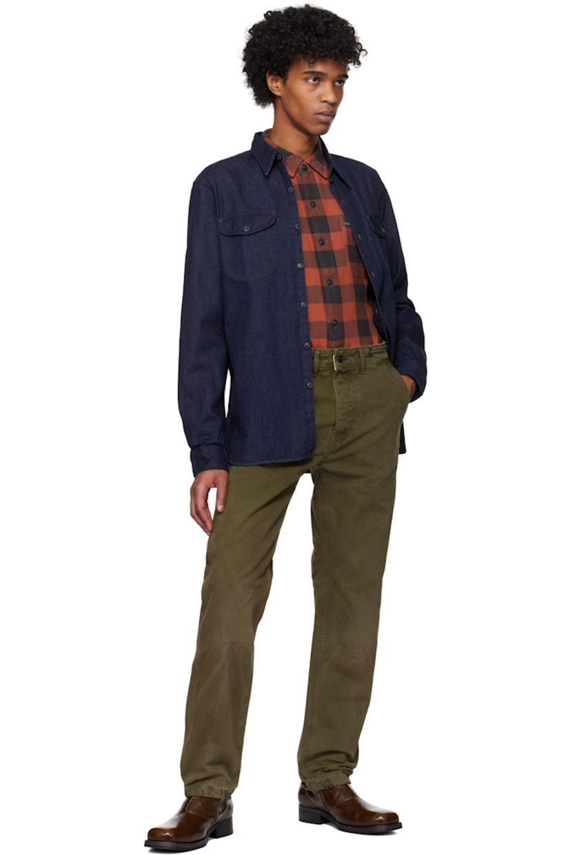 Straight-leg cotton canvas trousers. 

· Mid-rise
· Belt loops and buttons at waistband 
· Five-pocket styling
· Button fly
· Reinforced panel at knees and back
· Drawstring at cuffs
· Press-stud tabs at back waistband

Supplier color: Olive