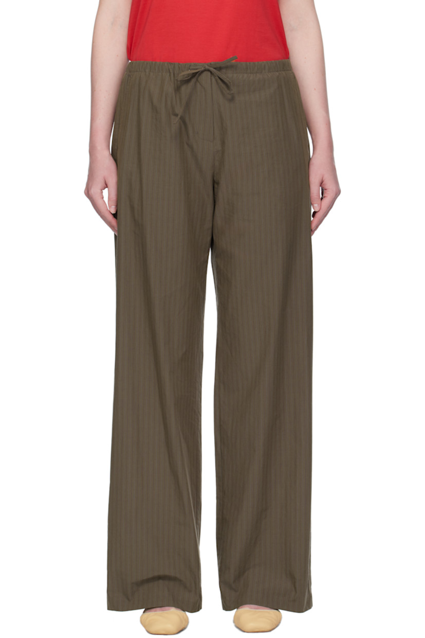Cotton poplin lounge pants. Striped pattern throughout.

· Drawstring at elasticized waistband
· Four-pocket styling
· Zip fly

Supplier color: Brown