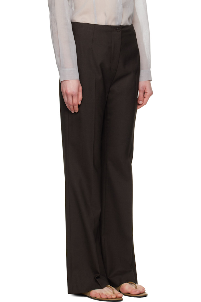 Slim-fit flared plain-woven wool-blend trousers.

· Darts at front and back waistband
· Four-pocket styling
· Zip fly
· Creased legs

Supplier color: Dark brown