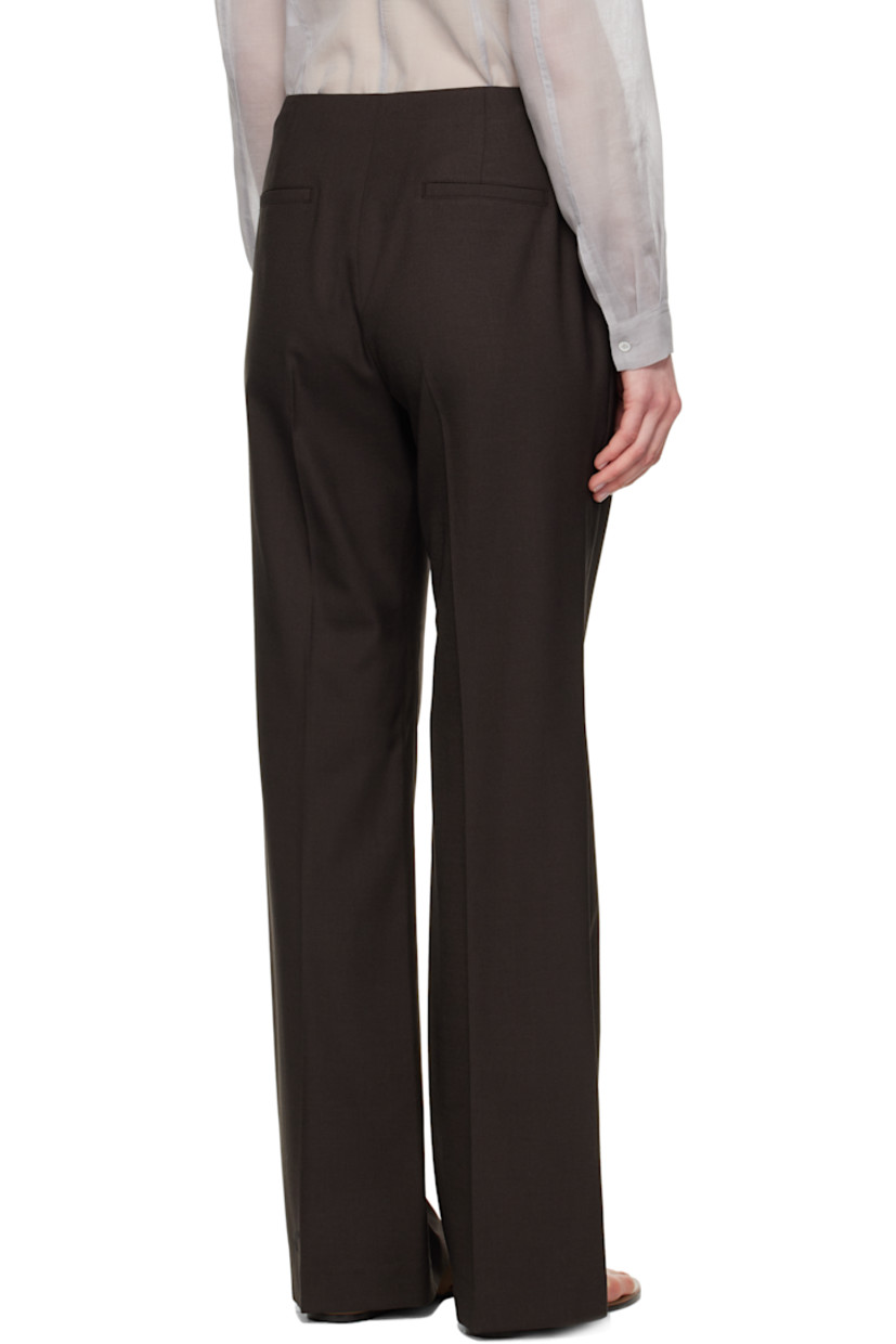 Slim-fit flared plain-woven wool-blend trousers.

· Darts at front and back waistband
· Four-pocket styling
· Zip fly
· Creased legs

Supplier color: Dark brown