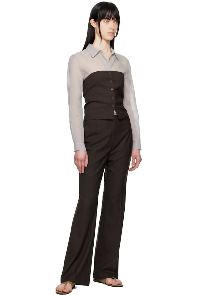 Slim-fit flared plain-woven wool-blend trousers.

· Darts at front and back waistband
· Four-pocket styling
· Zip fly
· Creased legs

Supplier color: Dark brown