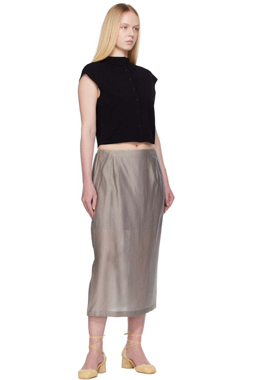 Rib-knit rayon-blend vest. 

· Fully fashioned knit
· Mock neck
· Button closure
· Pointelle-knit detailing at shoulders and back
· Cap sleeves

Supplier color: Black
