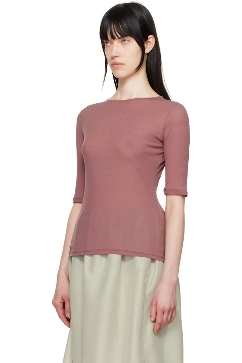 Semi-sheer cotton jersey T-shirt.
 
· Slim-fit
· Crewneck
· Three-quarter sleeves

Supplier color: Wine