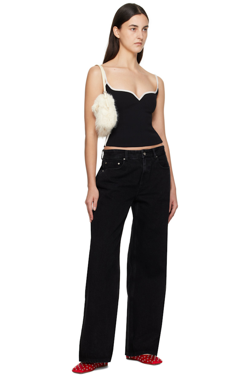 Stretch polyester- and acetate-blend bonded jersey camisole. Darts throughout. 

· Sweetheart neck
· Fixed spaghetti straps 
· Zip closure at back 

Supplier color: Black/White