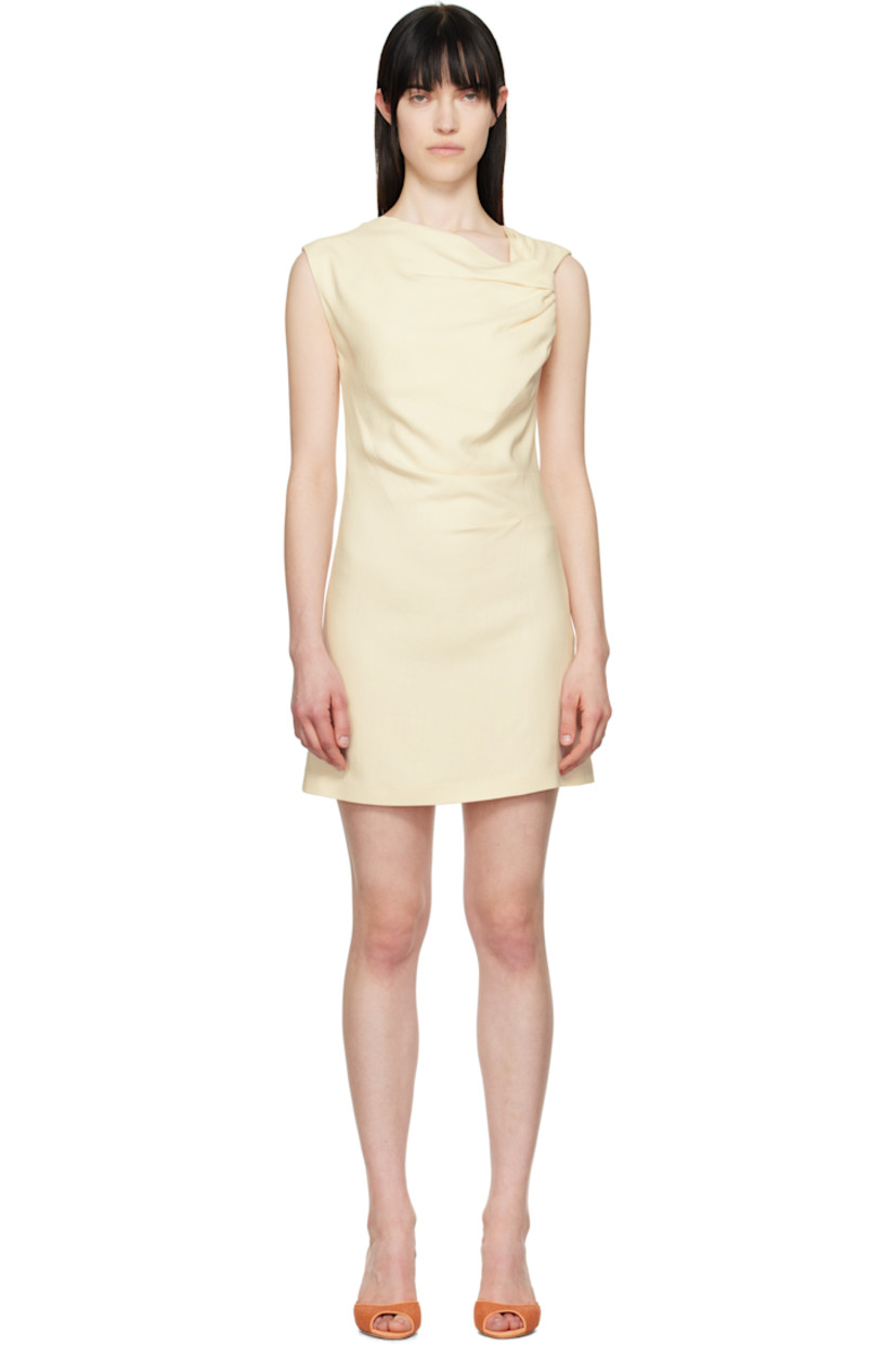 Plain-woven stretch viscose-blend minidress.

· Modified cowl neck
· Darts at side seam
· Twisted detailing at shoulder
· Zip closure at back
· Full crêpe lining

Supplier color: Off white