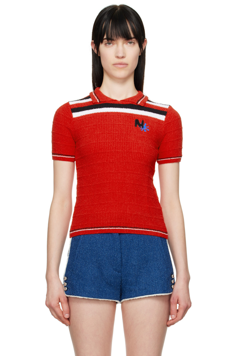 Rib-knit cotton-blend bouclé polo. Stripes throughout. 

· Spread collar
· Logo graphic embroidered at chest
· Logo embroidered at back

Supplier color: Red