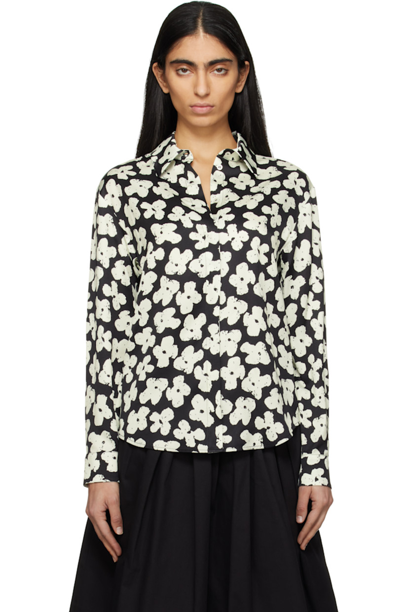 Viscose satin shirt. Floral pattern printed throughout.

· Spread collar
· Button closure
· Shirttail hem
· Single-button barrel cuffs

Supplier color: Black