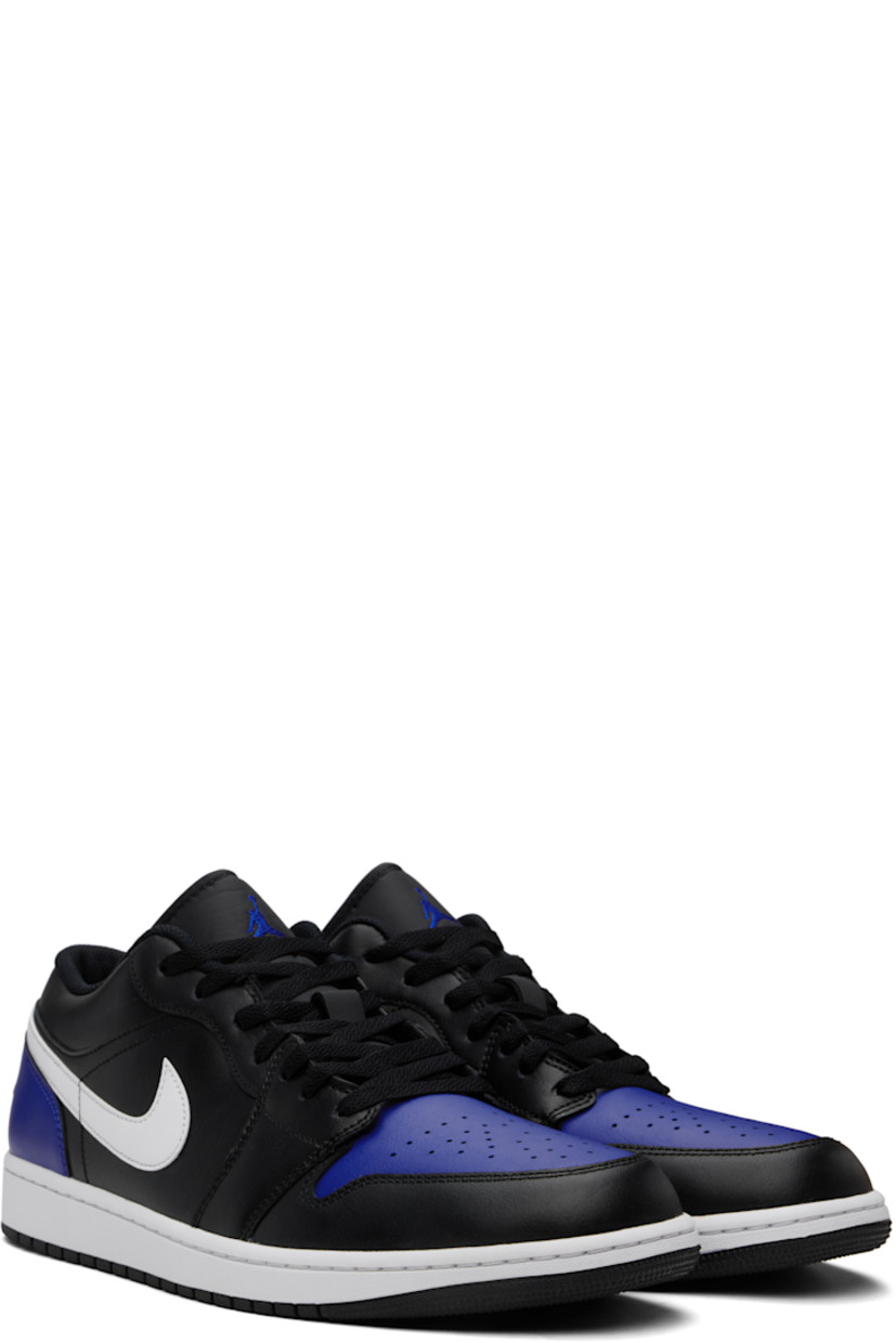 Low-top buffed leather sneakers in navy and black.

· Perforated detailing at toe
· Lace-up closure
· Logo embroidered at padded tongue
· Padded collar
· Swoosh appliqué at sides
· Logo embroidered at heel counter
· Mesh lining
· Treaded rubber sole

Please note that this item may be shipped only within North America.

Supplier color: Black/Game royal/White