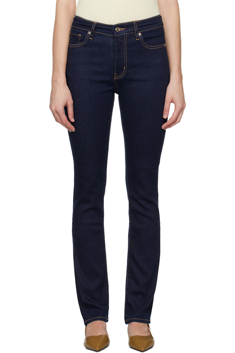 Straight-leg stretch denim jeans. 

· High-rise
· Belt loops
· Five-pocket styling
· Zip-fly
· Logo-engraved silver-tone hardware
· Contrast stitching in tan

Supplier color: Strg