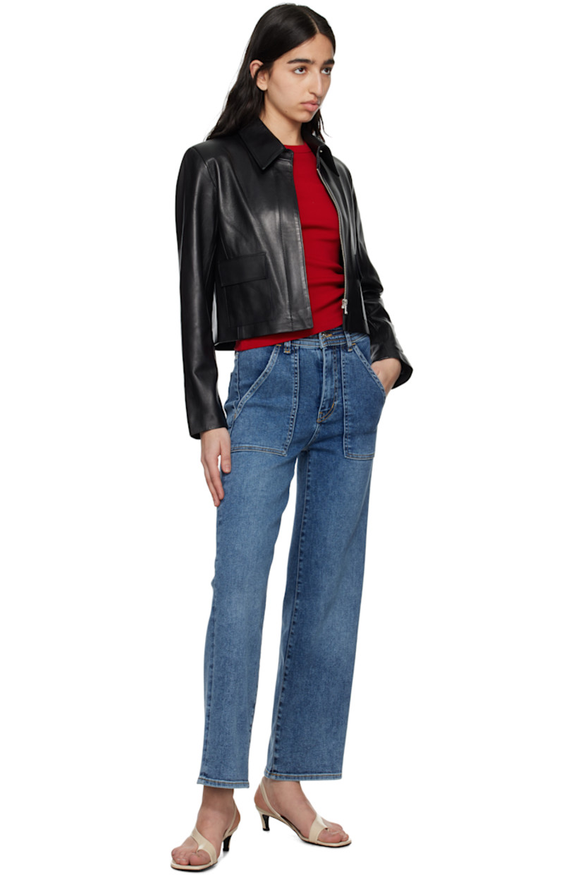 Straight-leg stretch denim jeans. Fading and subtle distressing throughout.

· High-rise
· Belt loops
· Topstitching at waistband 
· Four-pocket styling
· Zip fly
· Logo-engraved silver-tone hardware
· Contrast stitching in tan

Supplier color: Dark indigo wash