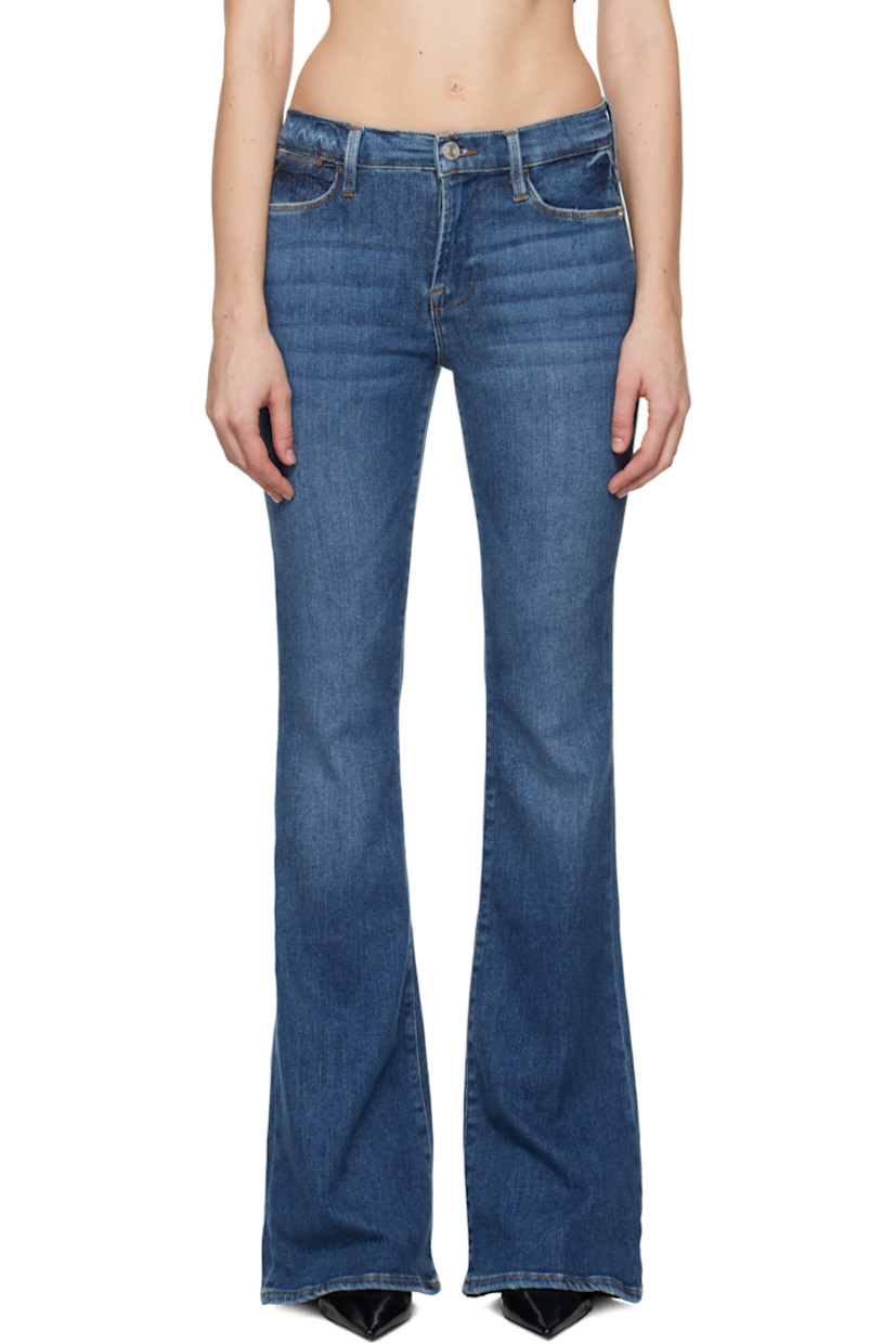 Slim-fit flared stretch denim jeans. Fading and whiskering throughout. 

· High-rise
· Belt loops
· Five-pocket styling
· Zip-fly
· Logo-engraved silver-tone hardware
· Contrast stitching in tan 

Supplier color: Bestia