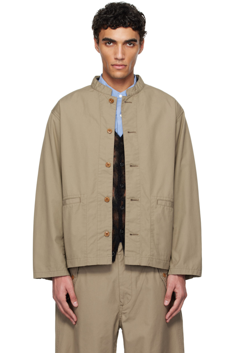 Plain-woven cotton-and polyester-blend jacket. Lightweight and quick-drying.

· Band collar
· Button closure
· Welt pockets
· Zip pocket at interior

Part of the ONE OCEAN, ALL LANDS capsule.

Supplier color: Taupe
