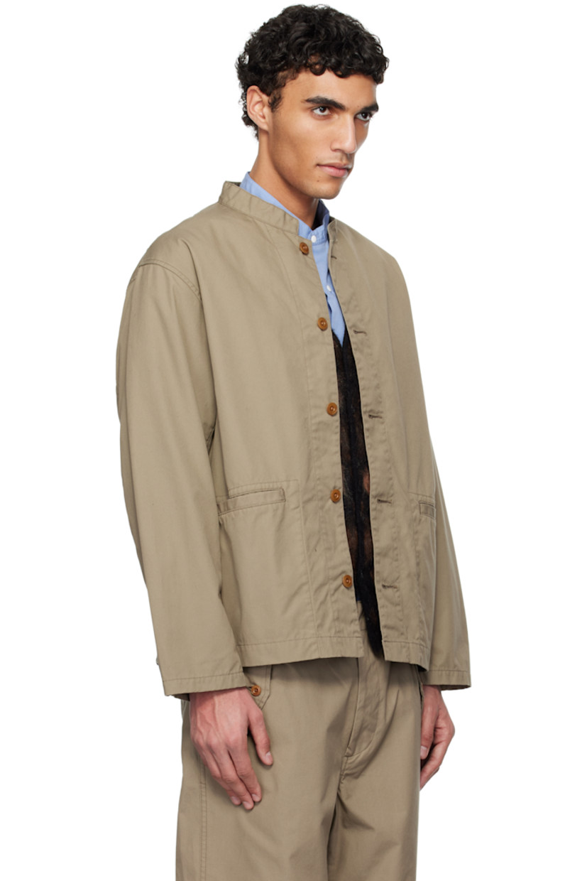 Plain-woven cotton-and polyester-blend jacket. Lightweight and quick-drying.

· Band collar
· Button closure
· Welt pockets
· Zip pocket at interior

Part of the ONE OCEAN, ALL LANDS capsule.

Supplier color: Taupe