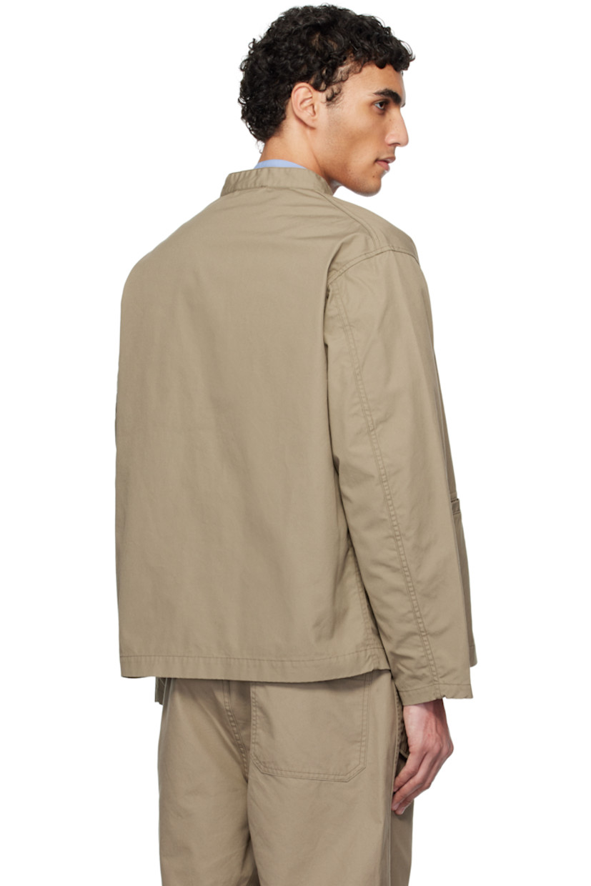 Plain-woven cotton-and polyester-blend jacket. Lightweight and quick-drying.

· Band collar
· Button closure
· Welt pockets
· Zip pocket at interior

Part of the ONE OCEAN, ALL LANDS capsule.

Supplier color: Taupe