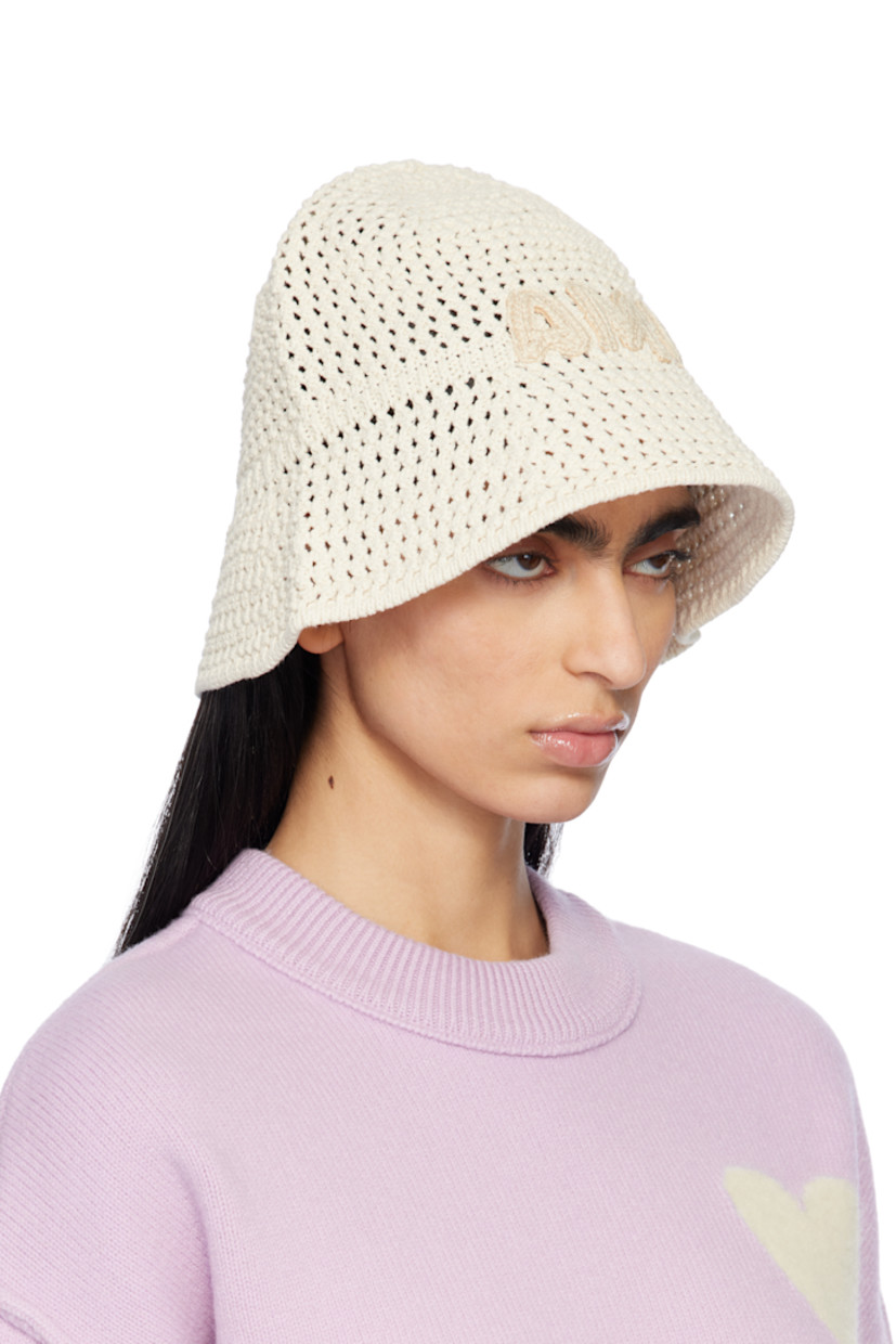Crocheted cotton-blend bucket hat in off-white.

· Logo appliqués at face
· Rib-knit brim

Supplier color: White/Cream