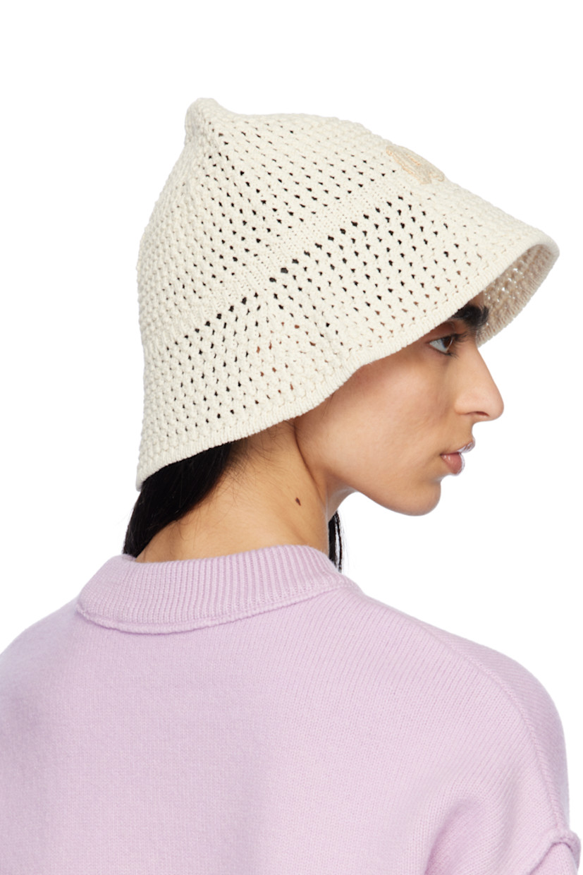 Crocheted cotton-blend bucket hat in off-white.

· Logo appliqués at face
· Rib-knit brim

Supplier color: White/Cream